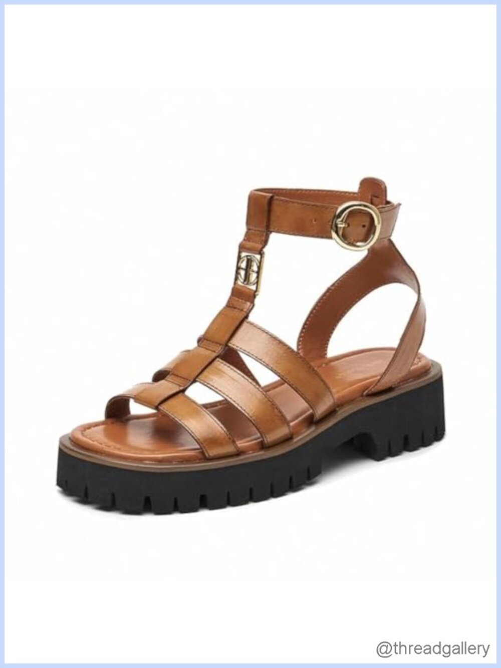 Platform Fisherman Sandals Chunky Gladiator Open Toe Calfskin Ankle Buckle